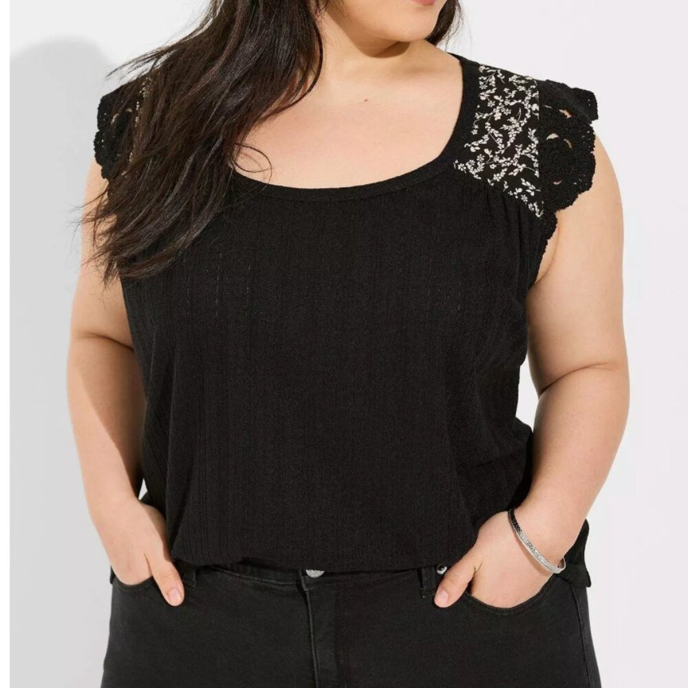 GUC Torrid Knit Scoop Neck Ruffle Sleeve Swing Top
